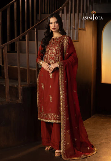 AJLLF-18- Earthy Dark Rust Outfit with Softly Embroidered Dupatta By- Asim Jofa