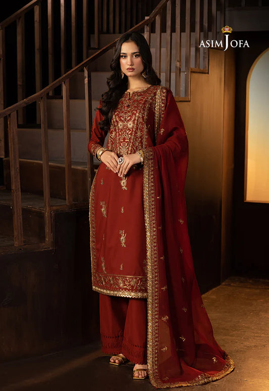AJLLF-18- Earthy Dark Rust Outfit with Softly Embroidered Dupatta By- Asim Jofa