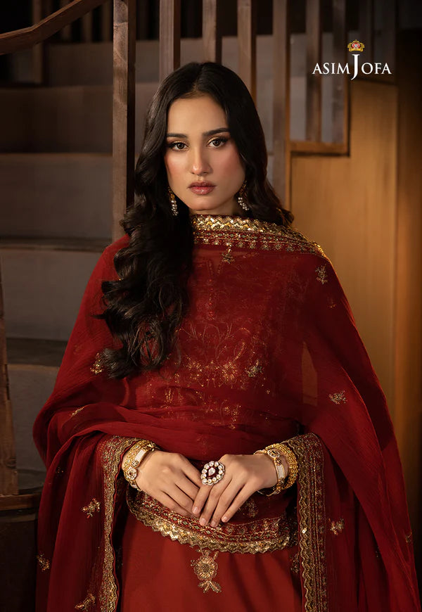 AJLLF-18- Earthy Dark Rust Outfit with Softly Embroidered Dupatta By- Asim Jofa
