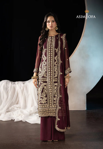AJLLF-19 - Traditional Aari Work Plum Ensemble with Modern Twist By- Asim Jofa