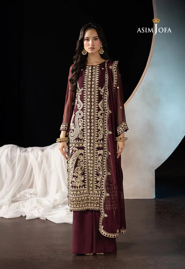 AJLLF-19 - Traditional Aari Work Plum Ensemble with Modern Twist By- Asim Jofa