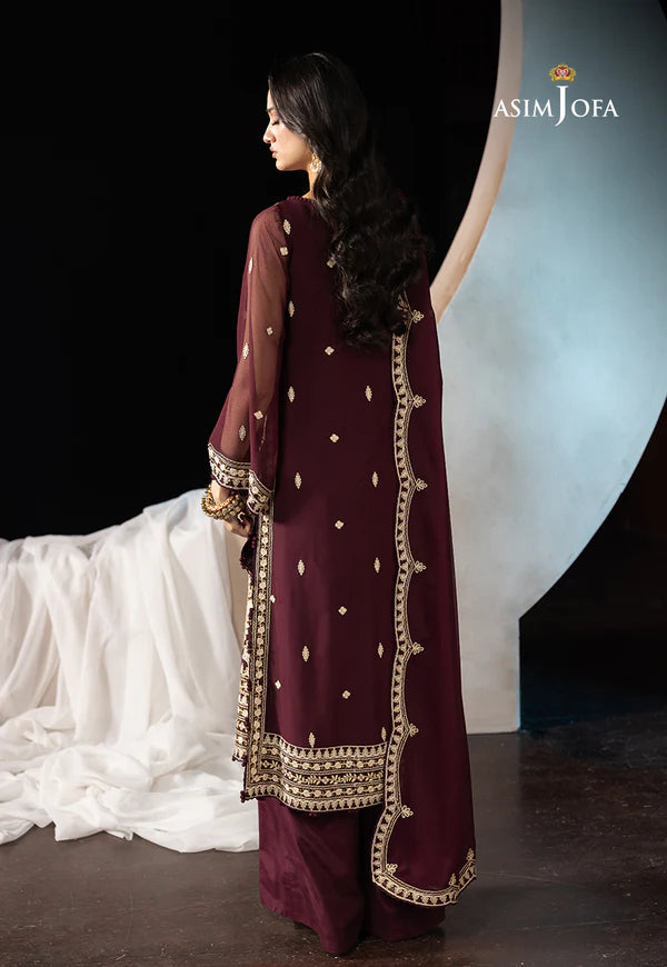AJLLF-19 - Traditional Aari Work Plum Ensemble with Modern Twist By- Asim Jofa