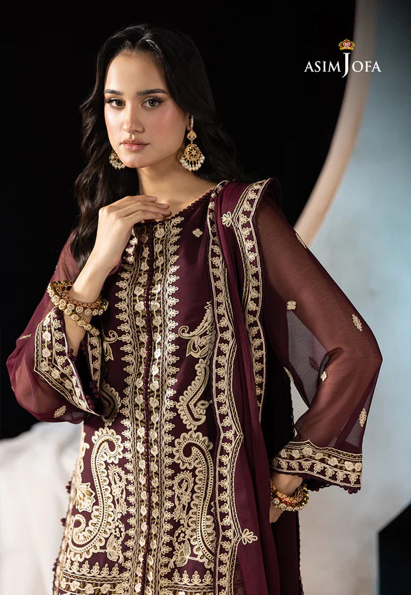 AJLLF-19 - Traditional Aari Work Plum Ensemble with Modern Twist By- Asim Jofa