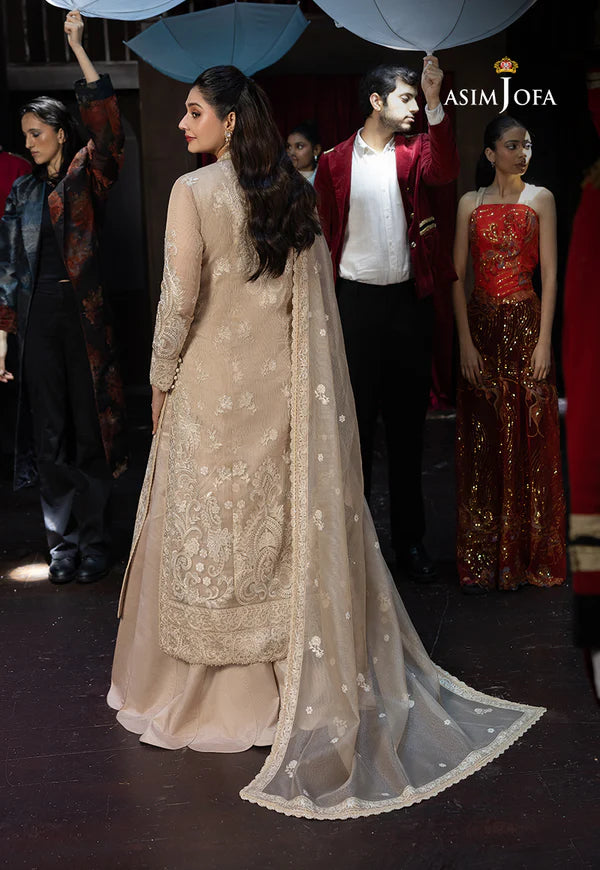 AJLLF-20- Refined Beige Traditional Dress with Delicate Ivory Threadwork By- Asim Jofa