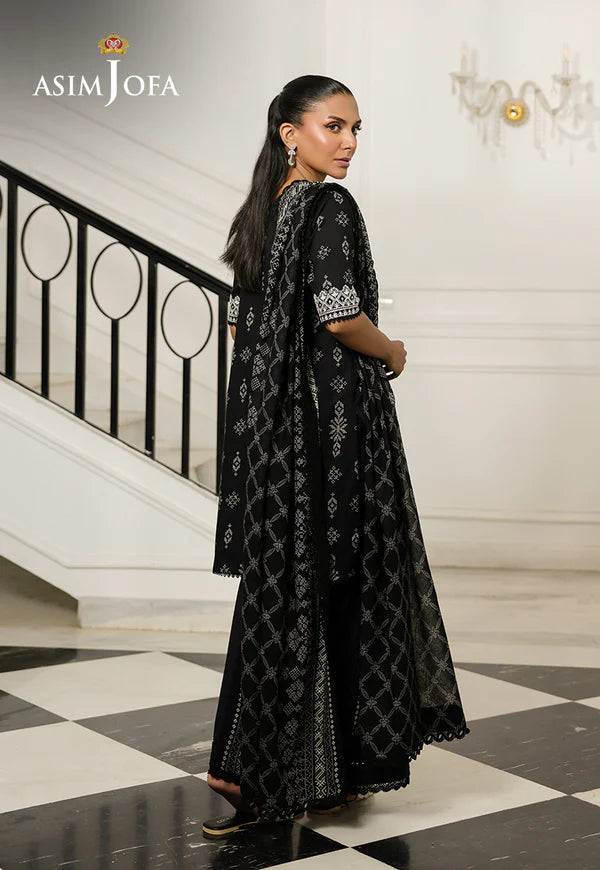 AJMCH-10 stitched black 3-piece lawn suit with embroidered neckline, printed dupatta, and cotton pants – Summer wear for Pakistani women in Canada