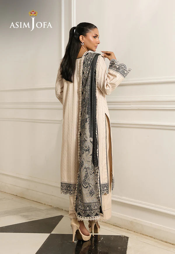 AJMCH-16 stitched off-white printed lawn outfit with cambric pants and contrast dupatta – Modern Pakistani summer suit for UK women