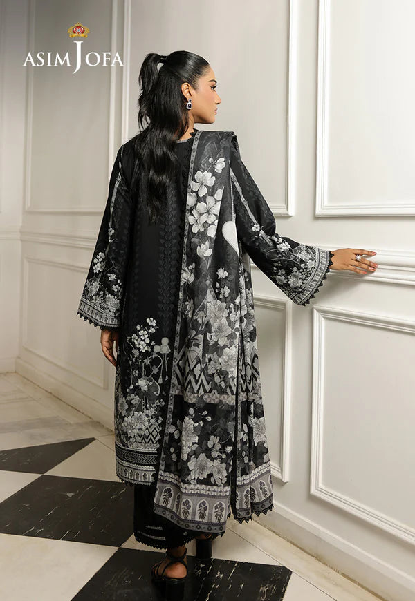 AJMCH-17 black stitched lawn suit with gray digital print and printed dupatta – Elegant 3-piece for Pakistani women abroad

