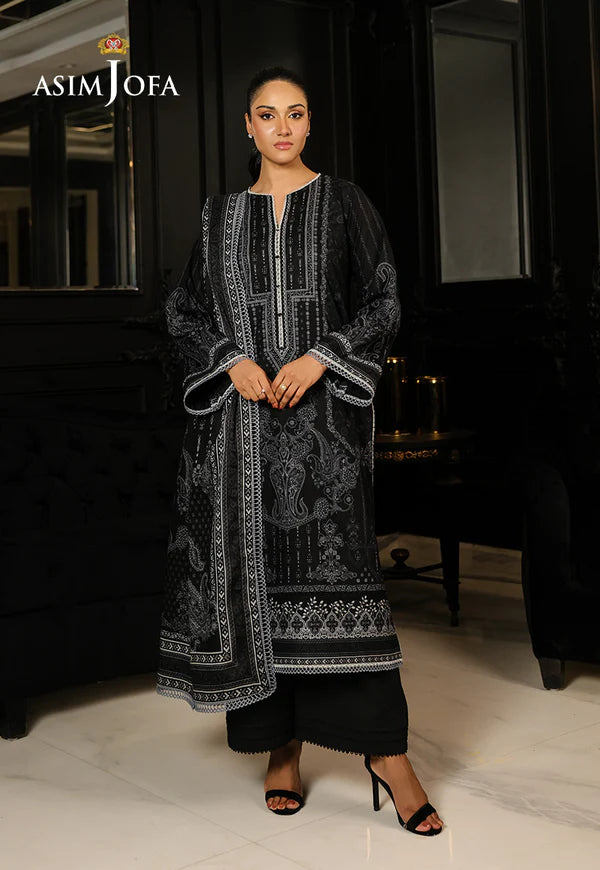 AJMCH-18 stitched black lawn outfit with digital print, cambric trousers, and matching printed dupatta – Everyday look for Pakistani women in USA