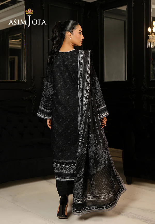 AJMCH-18 stitched black lawn outfit with digital print, cambric trousers, and matching printed dupatta – Everyday look for Pakistani women in USA