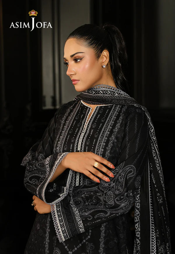 AJMCH-18 stitched black lawn outfit with digital print, cambric trousers, and matching printed dupatta – Everyday look for Pakistani women in USA
