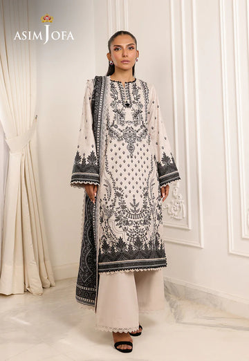 AJMCH-19 stitched white digital lawn suit with heritage motifs and contrasting printed dupatta – Cultural summer outfit for Pakistani women abroad
