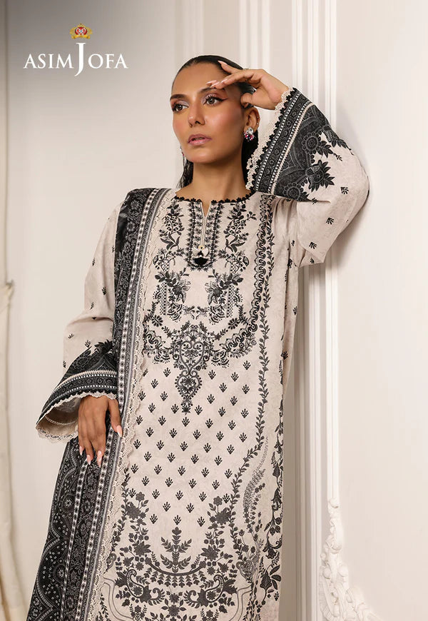 AJMCH-19 stitched white digital lawn suit with heritage motifs and contrasting printed dupatta – Cultural summer outfit for Pakistani women abroad