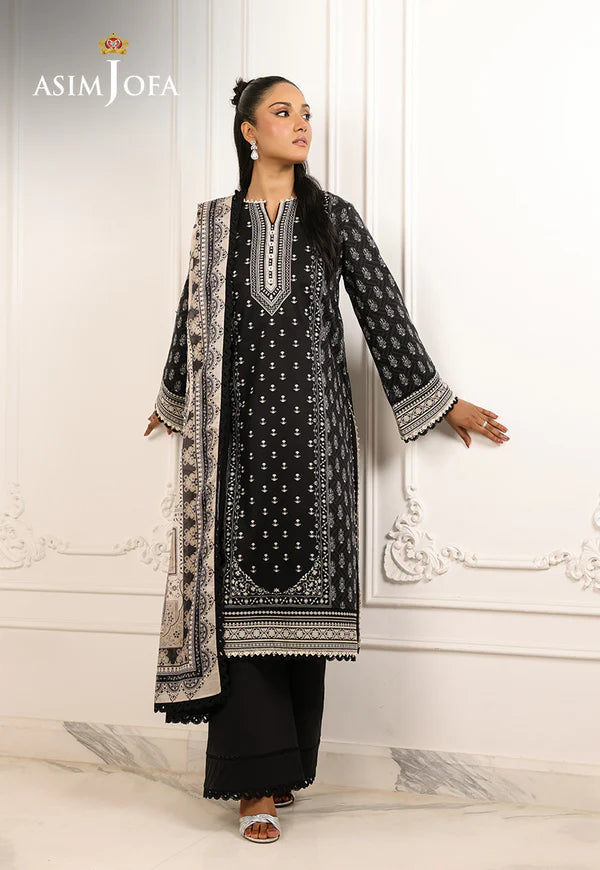 AJMCH-20 stitched 3-piece black lawn suit with digital print and printed dupatta – Daily wear outfit for Pakistani women in Canada and abroad
