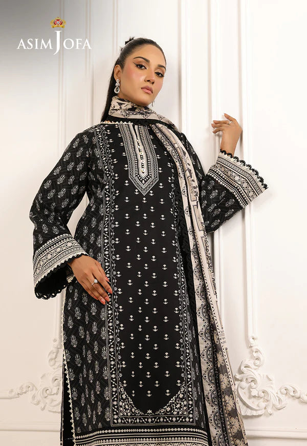 AJMCH-20 stitched 3-piece black lawn suit with digital print and printed dupatta – Daily wear outfit for Pakistani women in Canada and abroad