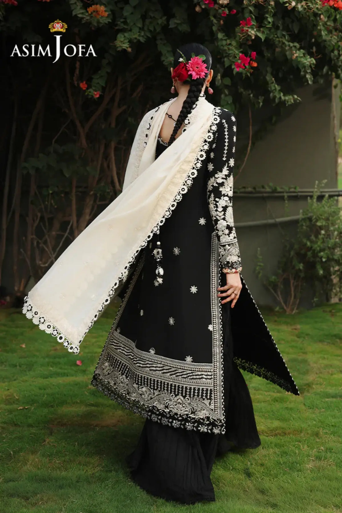 AJULC-01 Asim Jofa Chikankaari '26 black embroidered paper cotton stitched 3PC suit