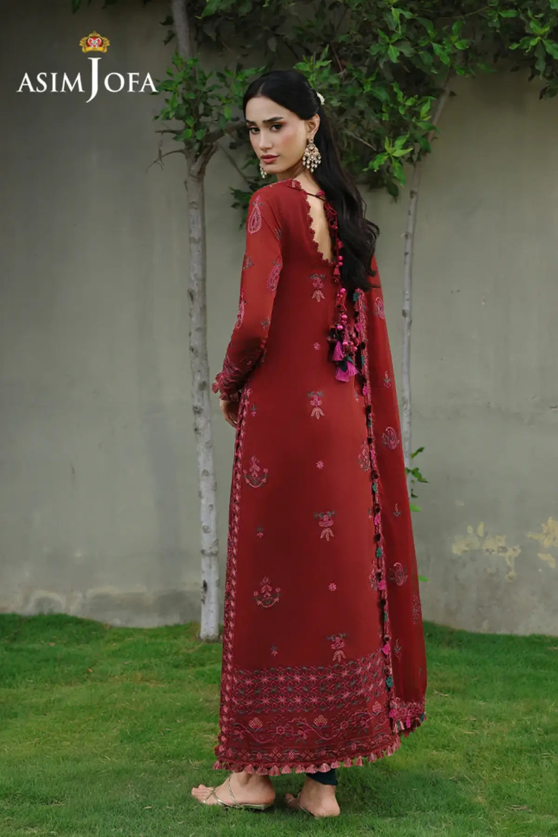 AJULC-05 Asim Jofa rust paper cotton suit with embroidered chiffon dupatta and lawn silk trouser