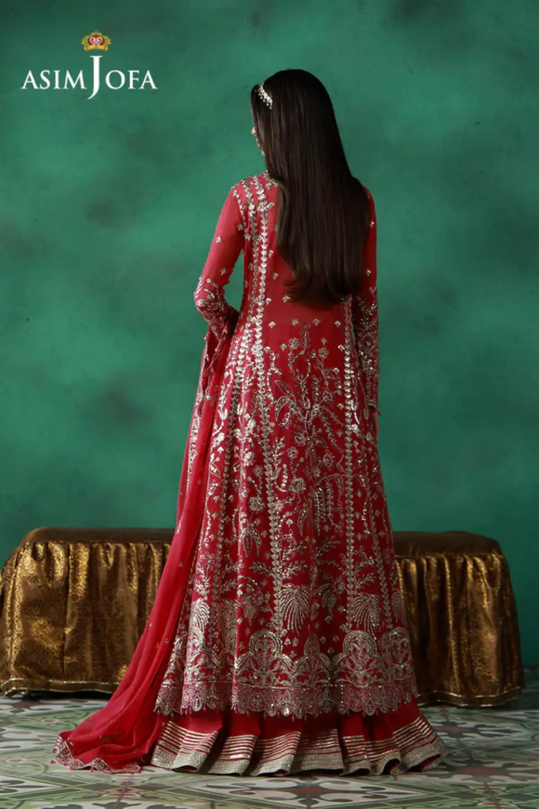 AJULN-01 Asim Jofa Wedding Festive Collection pink stitched chiffon 3PC suit with dupatta and boski silk trouser