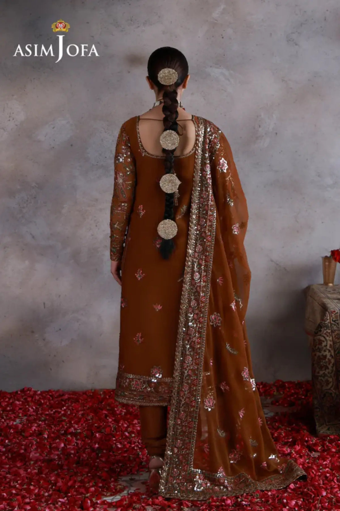 AJULN-03 Asim Jofa Wedding Festive Collection mustard stitched chiffon 3PC suit with dupatta and super silk trouser Pakistanimoda