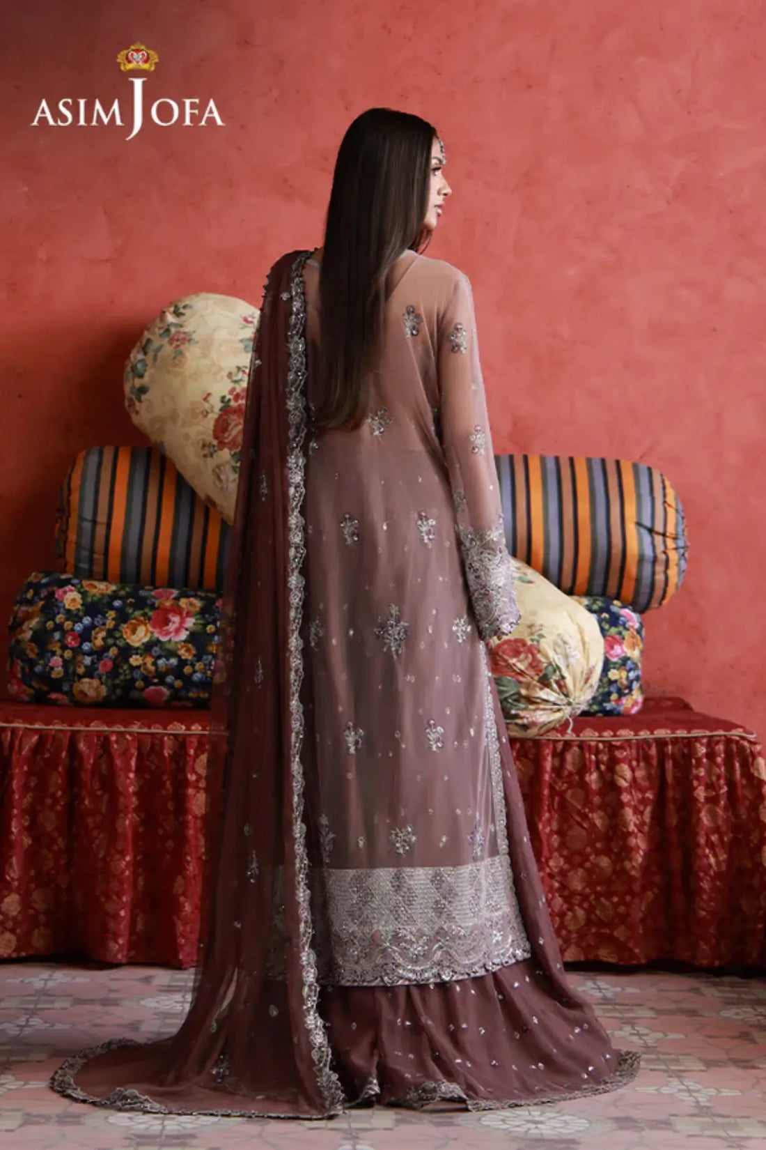 AJULN-14 Asim Jofa Wedding Festive Collection tea pink stitched net lehenga 3PC outfit with embroidered net dupatta Pakistanimoda