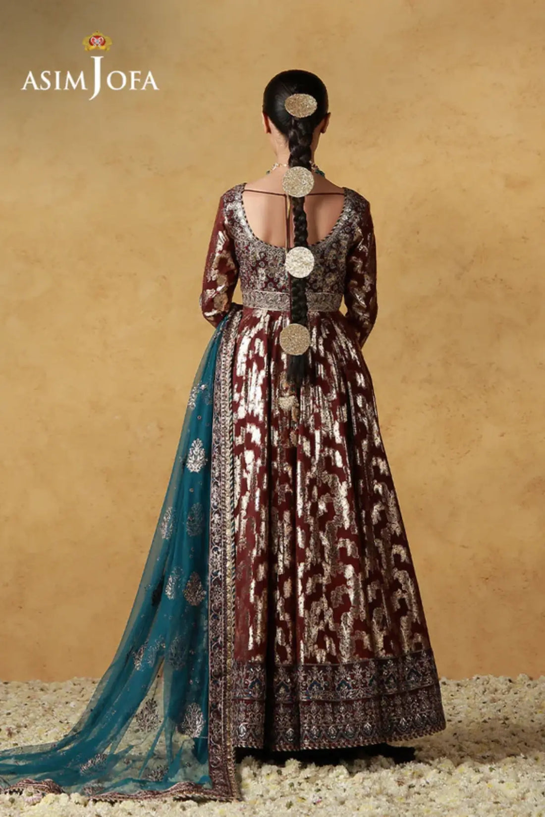 AJULN-18 Asim Jofa Wedding Festive Collection rusty maroon stitched organza 3PC suit with net dupatta and silk trouser Pakistanimoda
