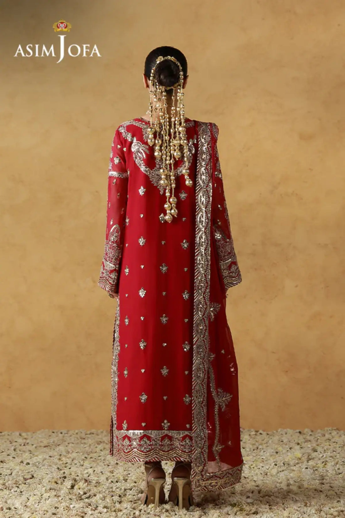 AJULN-21 Asim Jofa Wedding Festive Collection hot pink stitched chiffon 3PC suit with lurex booti trouser and chiffon dupatta Pakistanimoda