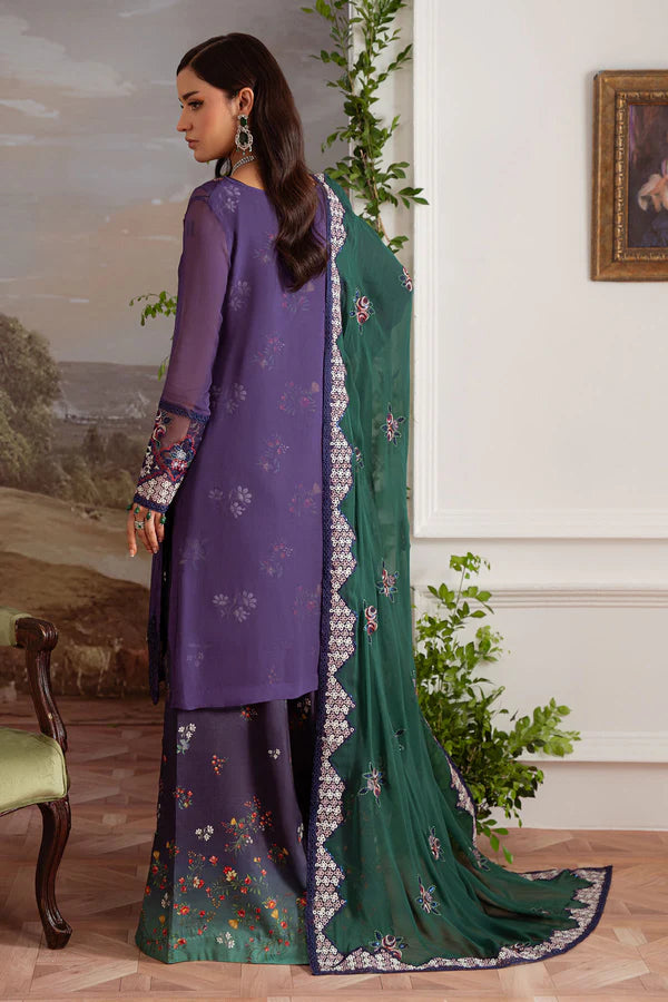 AM-29 stitched deep purple chiffon Pakistani outfit by Nureh with organza embroidery – available at Pakistanimoda with worldwide shipping