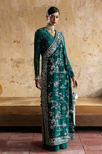 Suffuse AMARIEN teal green silk Eid suit with draped silhouette