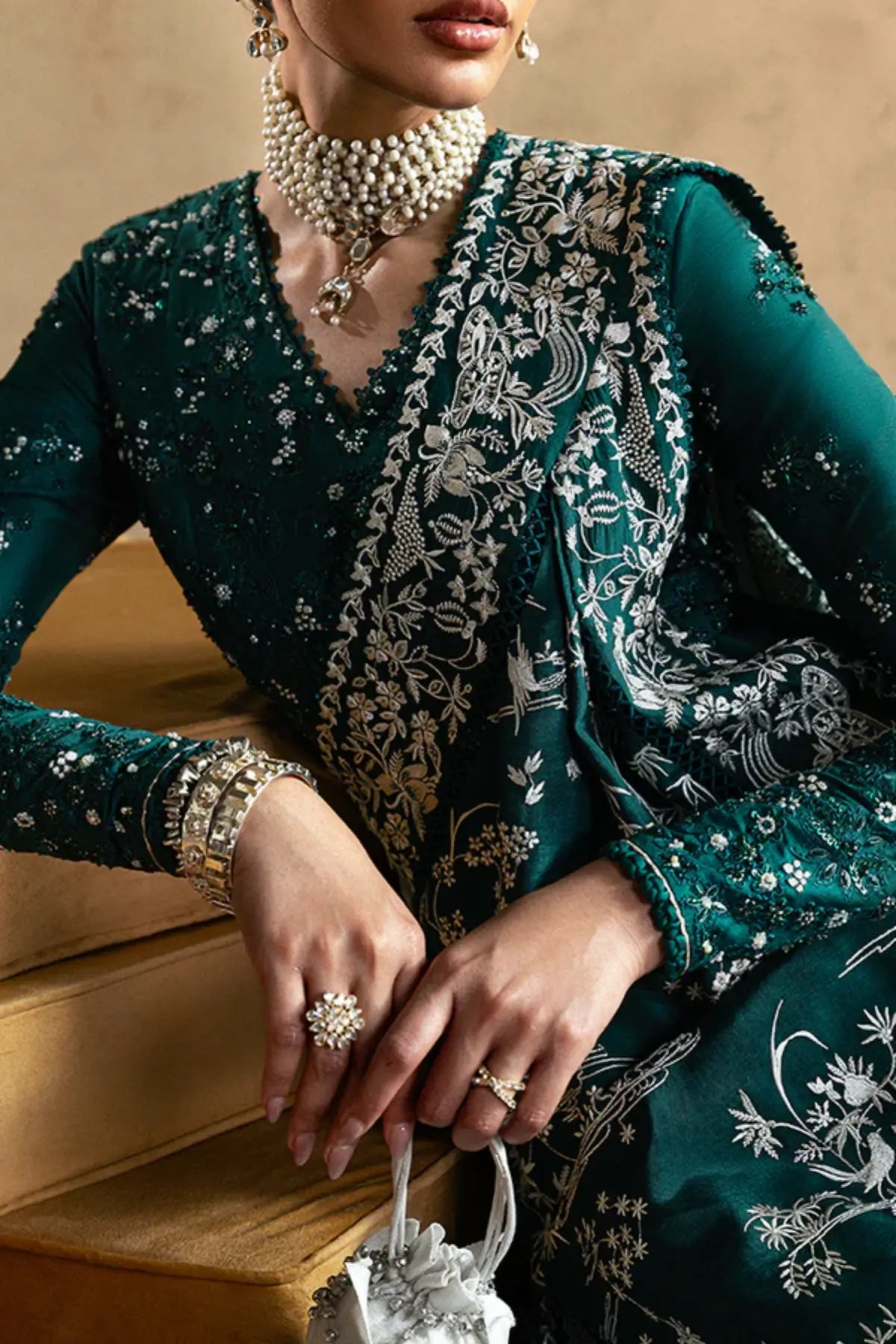 Suffuse AMARIEN teal green silk Eid suit with draped silhouette