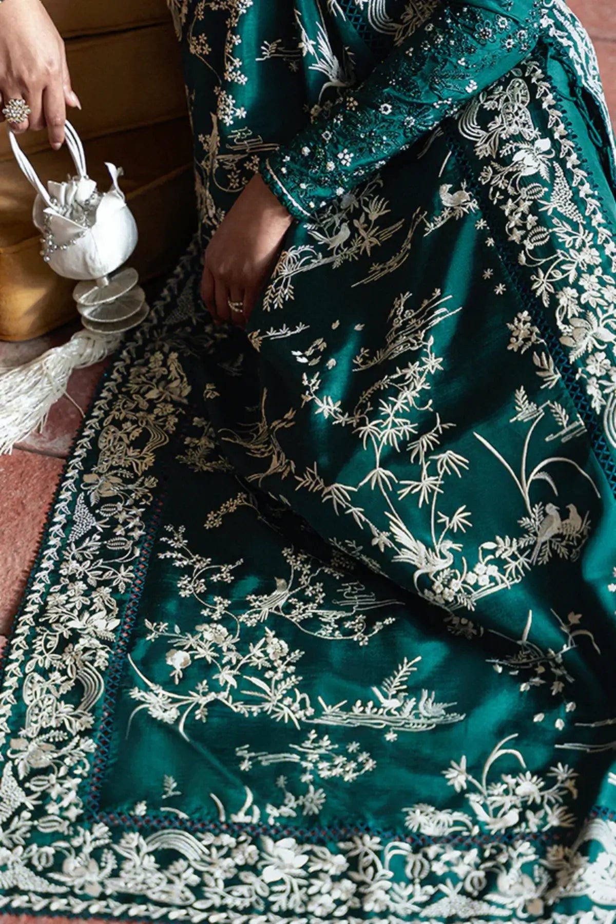Suffuse AMARIEN teal green silk Eid suit with draped silhouette