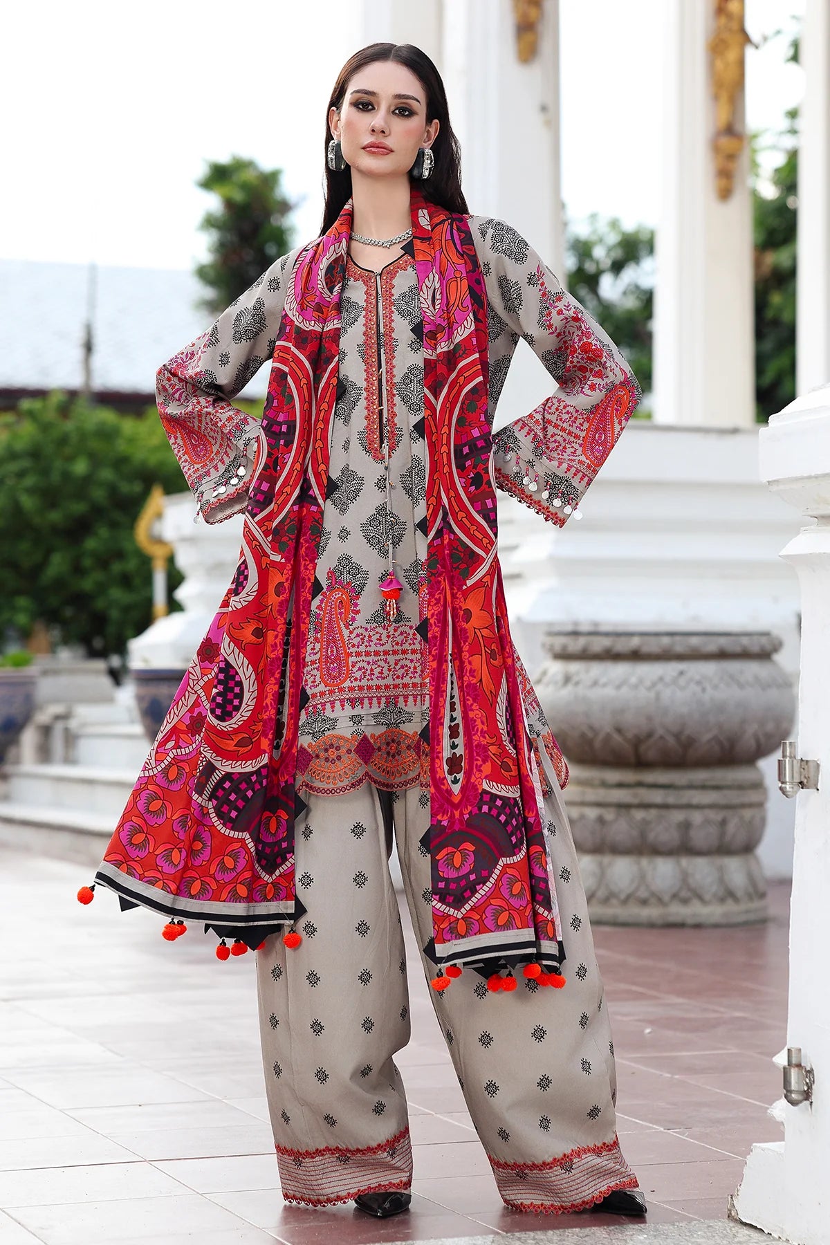 Charizma ANW6-01 Grey Linen Embroidered 3PC Stitched Festive Suit Online