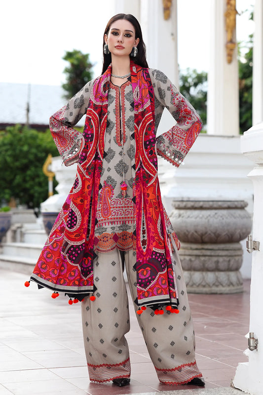 Charizma ANW6-01 Grey Linen Embroidered 3PC Stitched Festive Suit Online