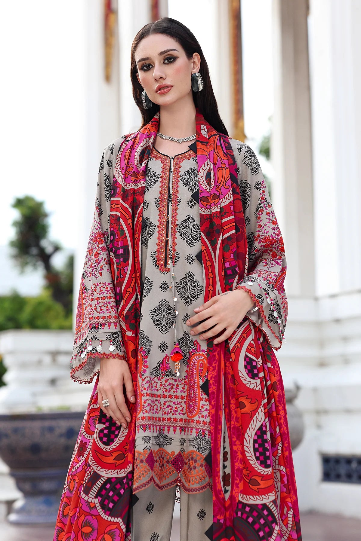 Charizma ANW6-01 Grey Linen Embroidered 3PC Stitched Festive Suit Online