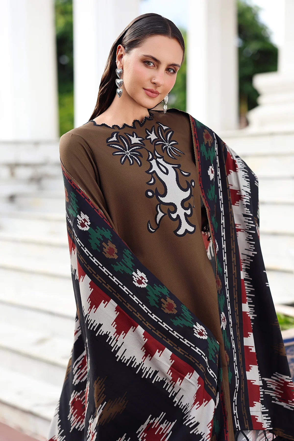 Charizma ANW6-02 Brown Linen Embroidered 3PC Luxury Stitched Suit Online