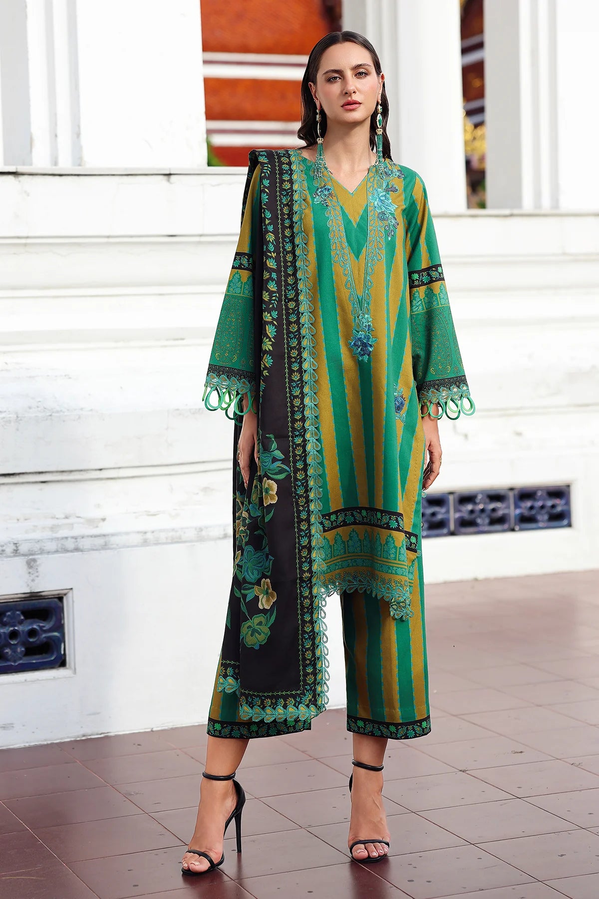 Charizma ANW6-03 Green Linen Stitched 3PC Luxury Embroidered Suit
