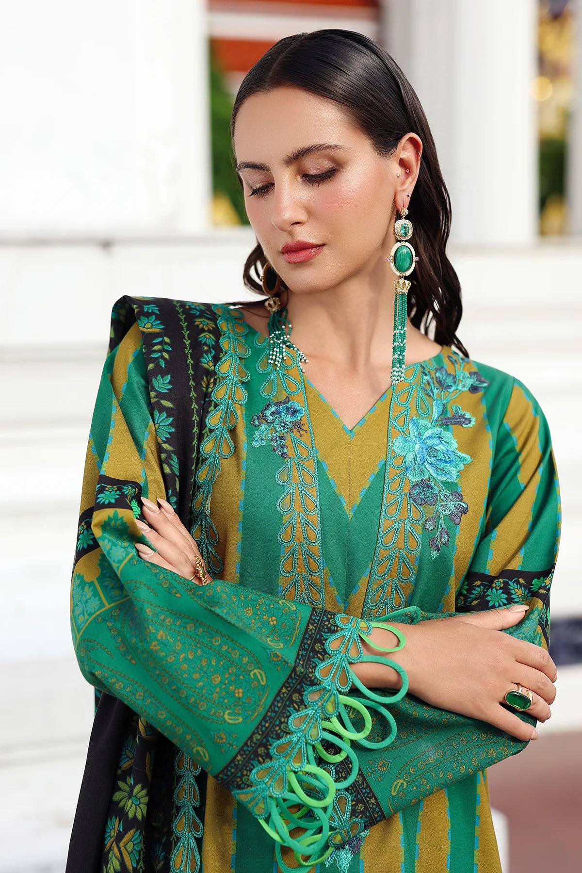 Charizma ANW6-03 Green Linen Stitched 3PC Luxury Embroidered Suit