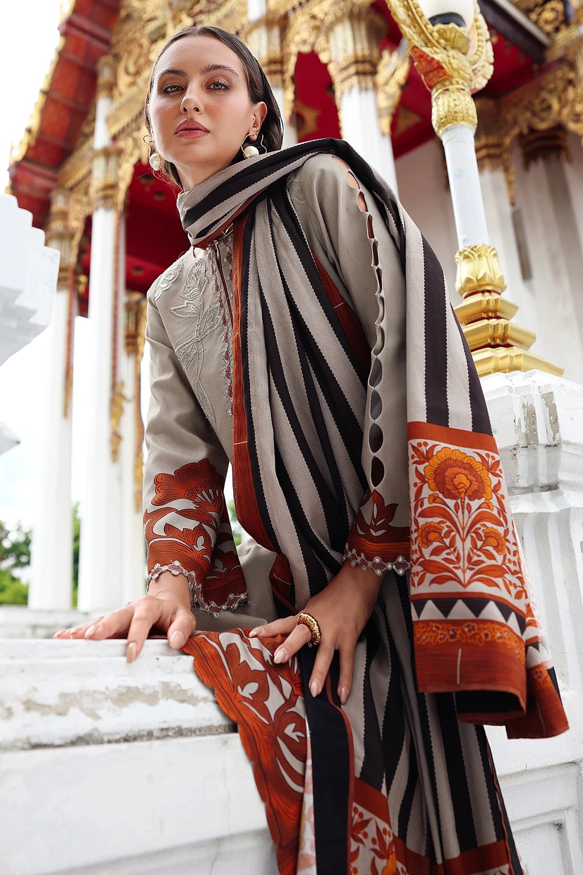 Charizma ANW6-05 Grey Linen Stitched 3PC Embroidered Suit Pakistanimoda