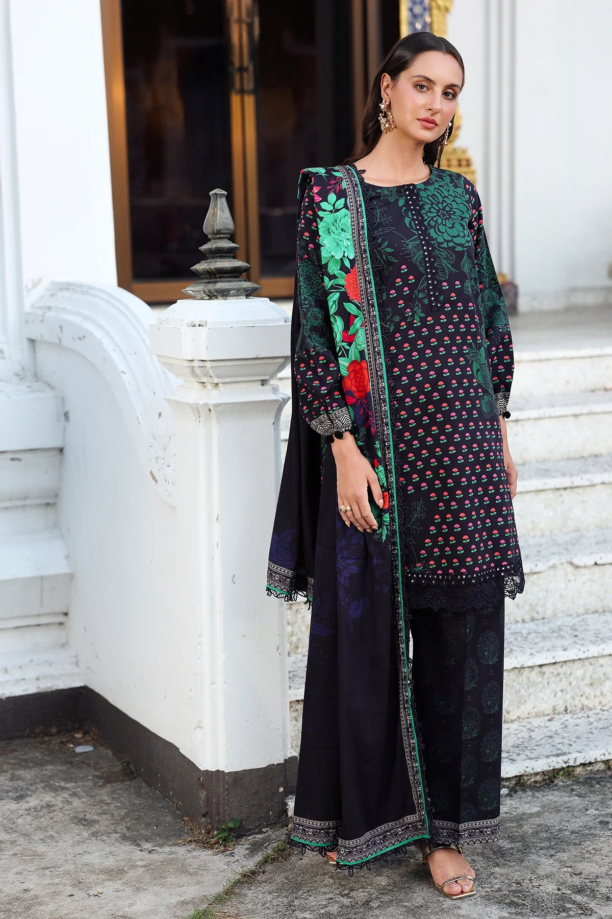 Charizma ANW6-07 Black Linen Embroidered Festive 3PC Suit Pakistanimoda