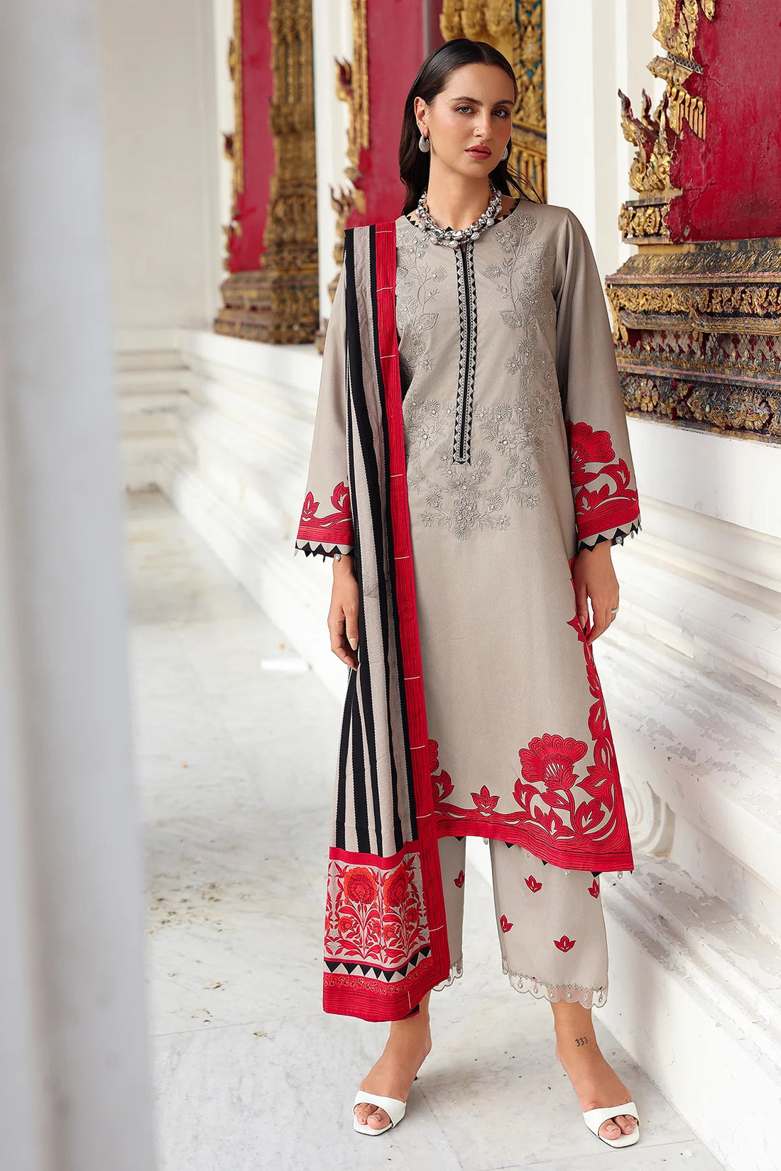 Charizma ANW6-08 Grey Linen Embroidered 3PC Stitched Suit Pakistanimoda