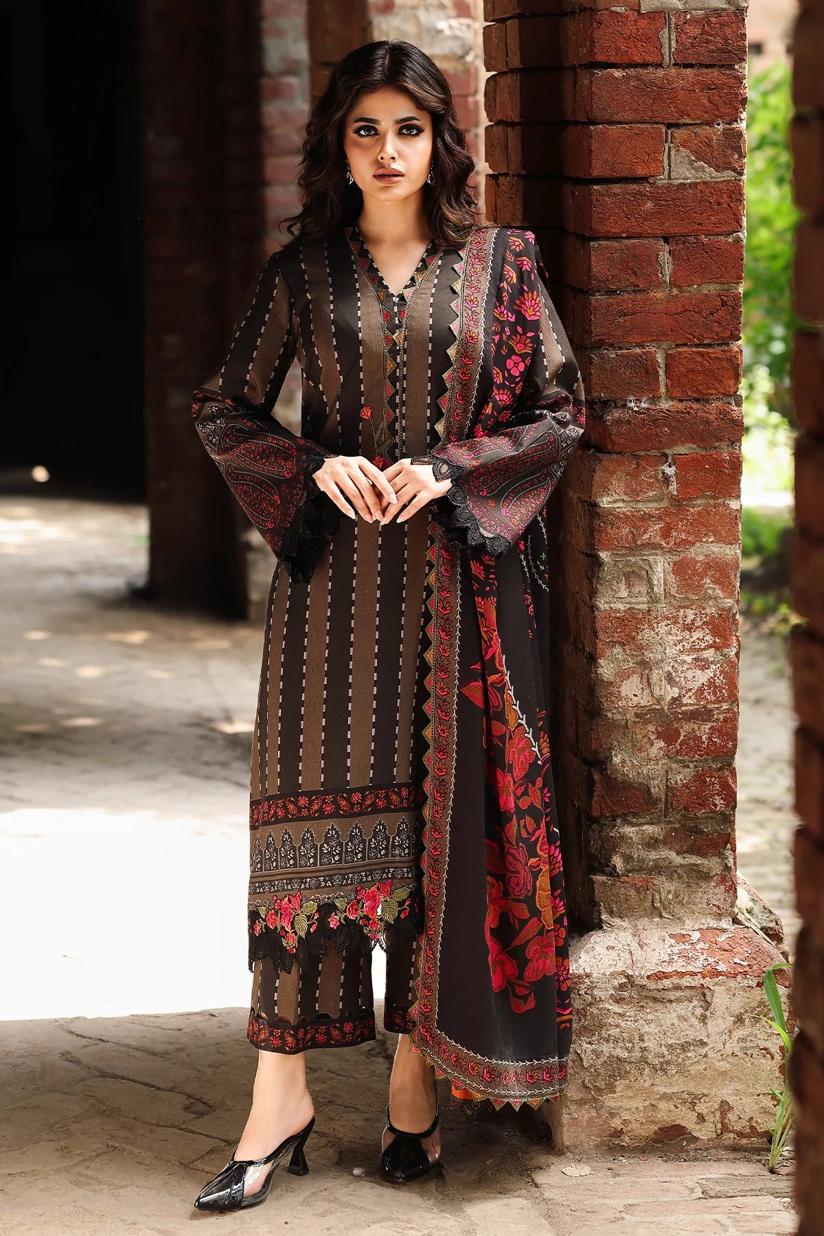 Charizma ANW6-09 Brown Linen 3PC Stitched Embroidered Suit Pakistanimoda