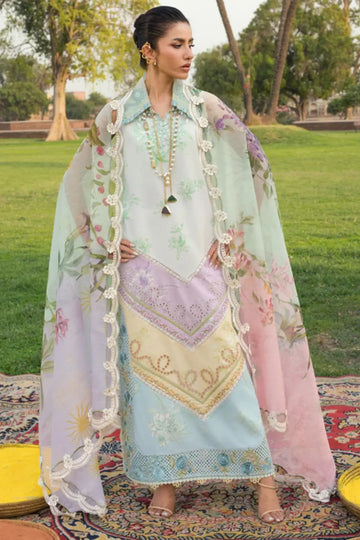 AVA 1A sky blue Saira Shakira Bloom lawn stitched 3PC suit with monar dupatta