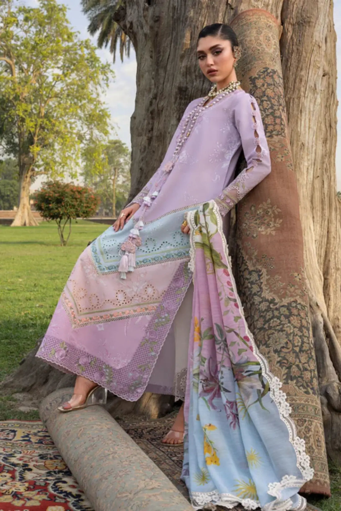 AVA 1B lilac Saira Shakira Bloom embroidered lawn stitched 3PC suit