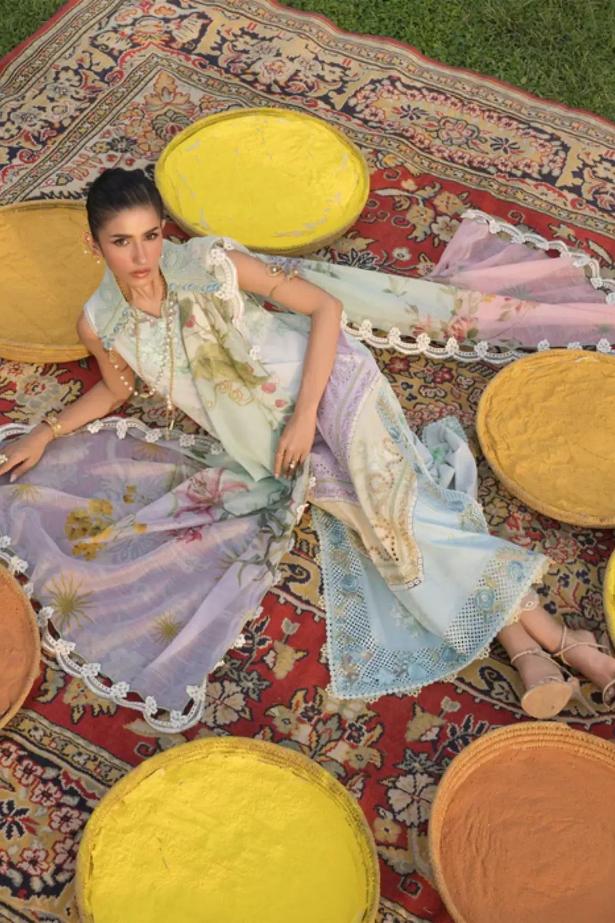AVA 1A sky blue Saira Shakira Bloom lawn stitched 3PC suit with monar dupatta