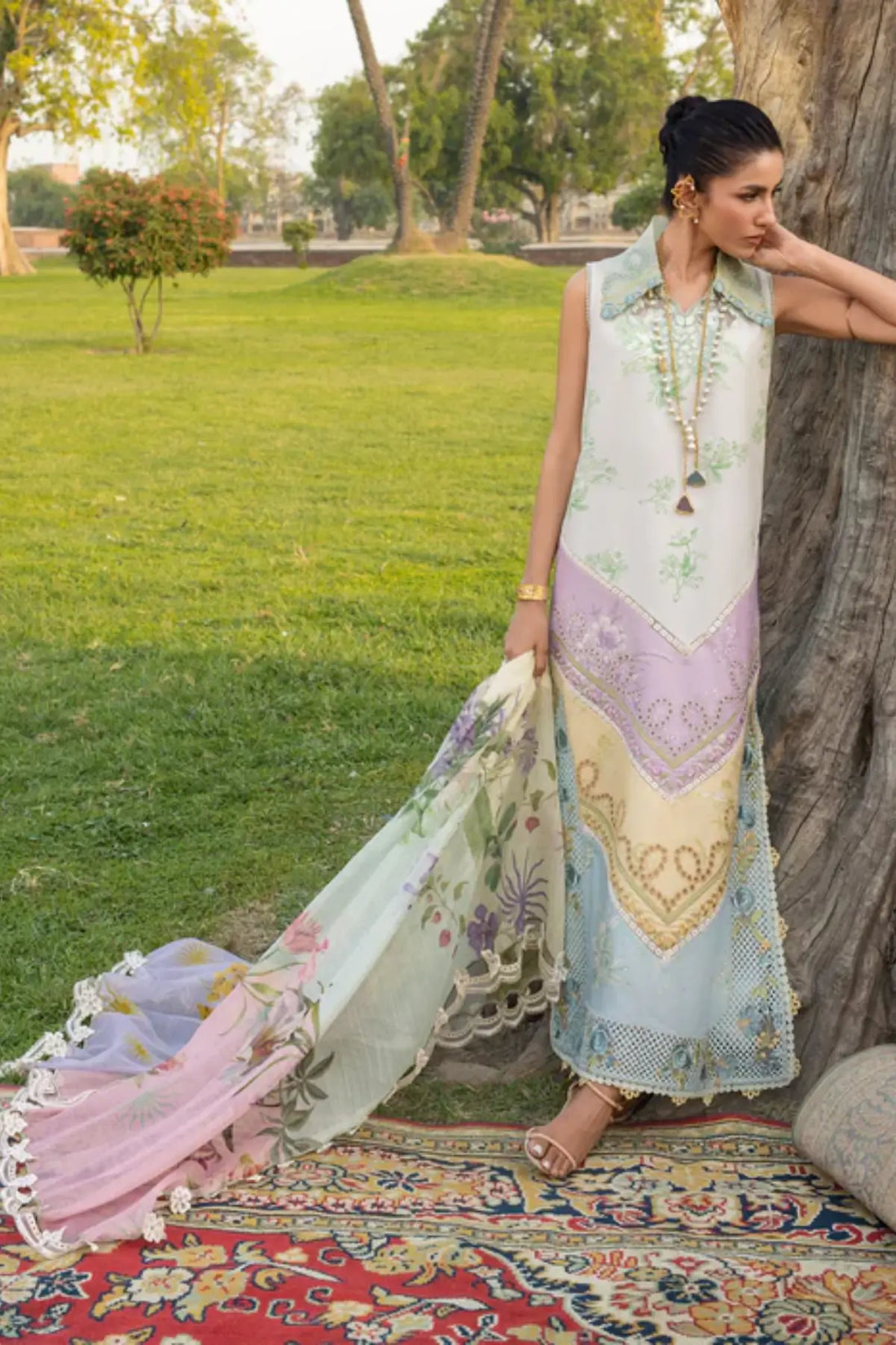 AVA 1A sky blue Saira Shakira Bloom lawn stitched 3PC suit with monar dupatta