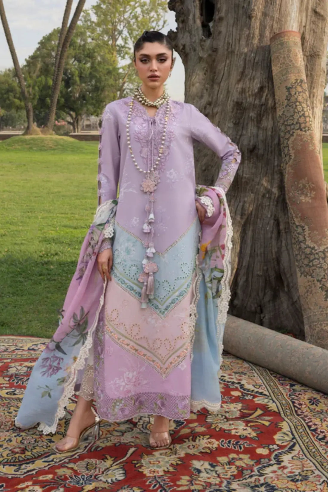 AVA 1B lilac Saira Shakira Bloom embroidered lawn stitched 3PC suit