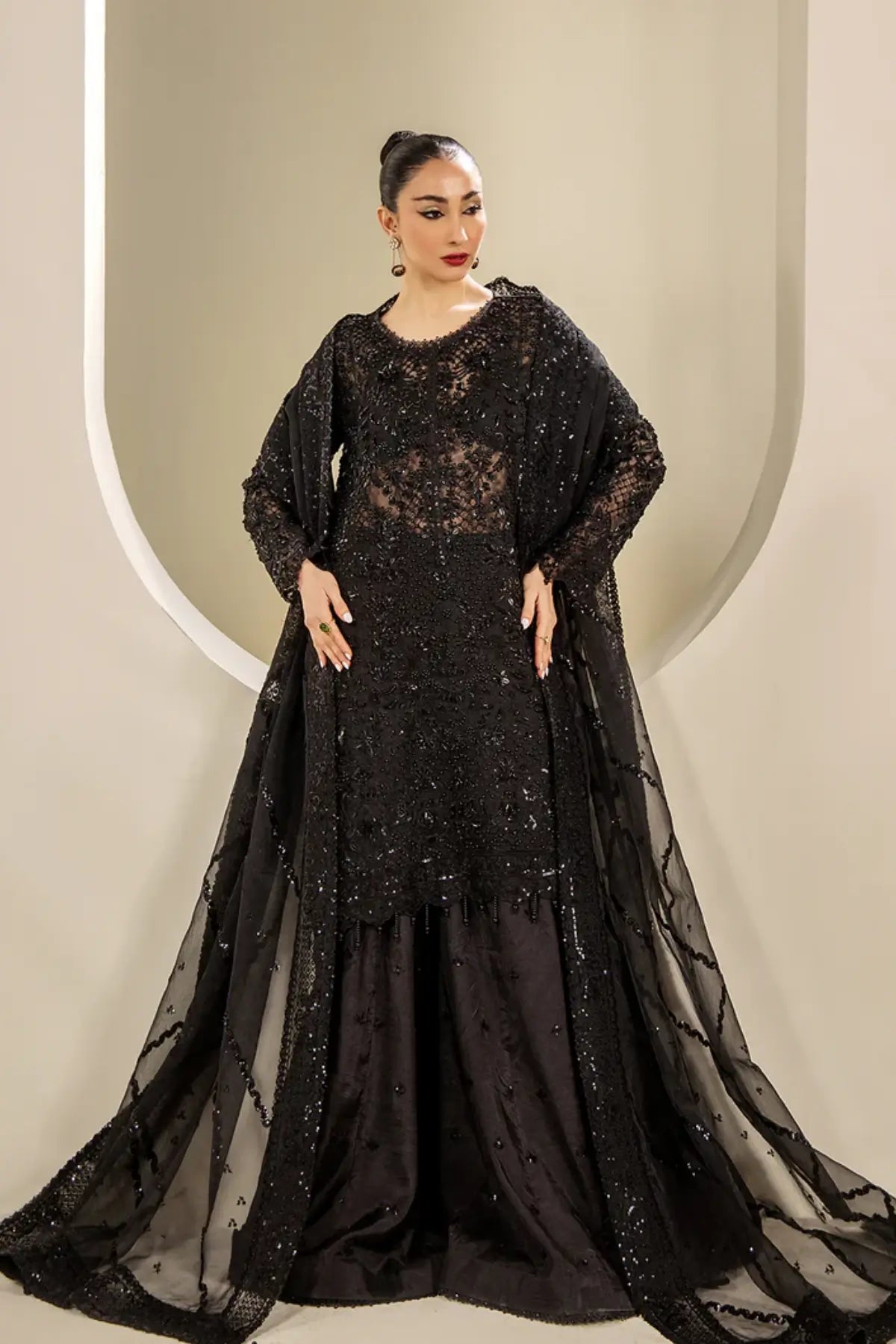 AYLA – Saad Shaikh Black Stitched Formal Suit for Shaadi Events