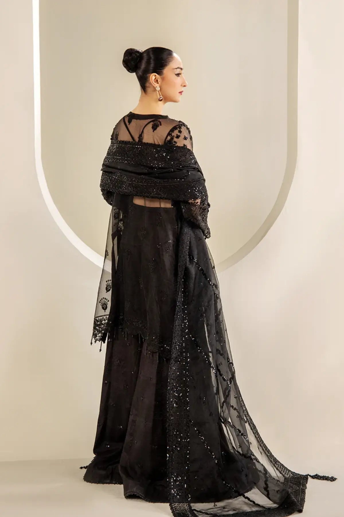 AYLA – Saad Shaikh Black Stitched Formal Suit for Shaadi Events