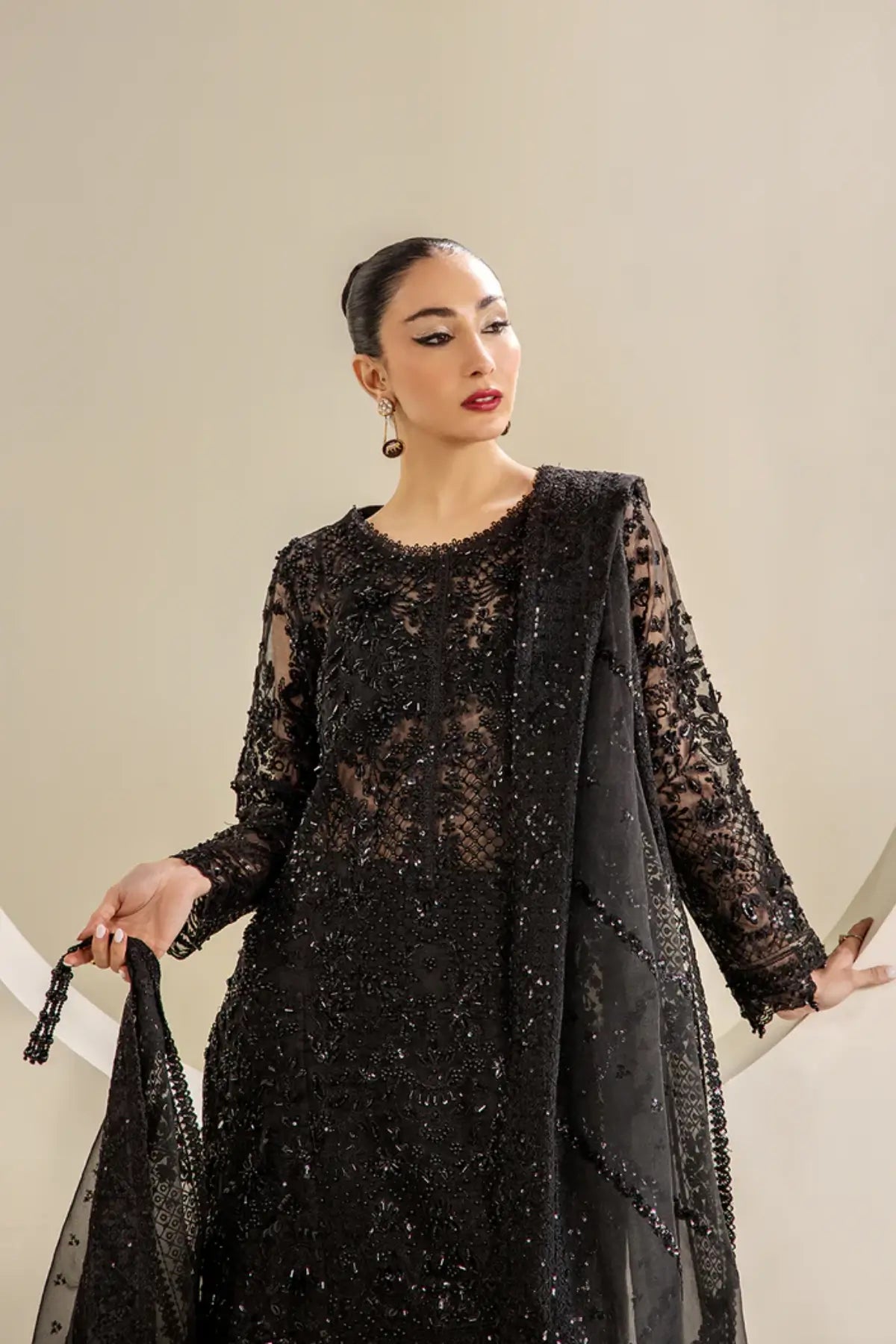 AYLA – Saad Shaikh Black Stitched Formal Suit for Shaadi Events