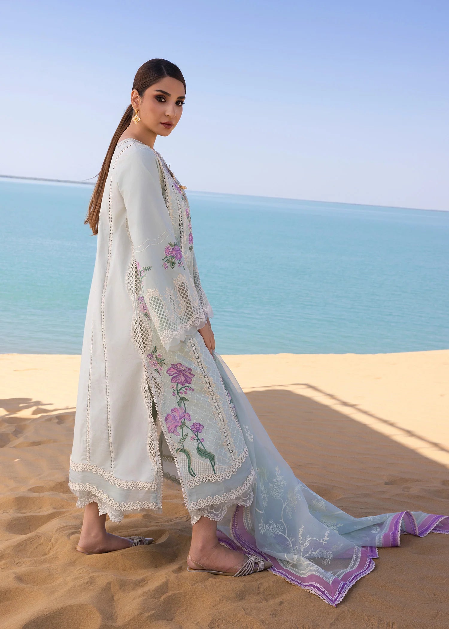 A Handmade Tale - D2 A- Powder Blue Embroidered Lawn Outfit By- Crimson