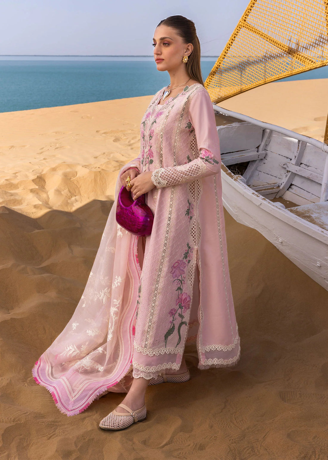 A Handmade Tale - D2 B- Powder Pink Embroidered Lawn Outfit By- Crimson