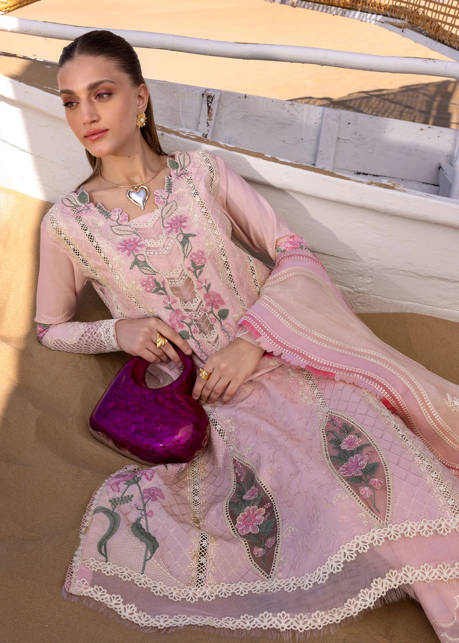 A Handmade Tale - D2 B- Powder Pink Embroidered Lawn Outfit By- Crimson
